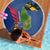 Montserrat Beach Blanket with Cartoon Bird and Island Map Blue Red Stripe Design - Wonder Print Shop