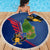 Montserrat Beach Blanket with Cartoon Bird and Island Map Blue Red Stripe Design - Wonder Print Shop