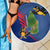 Montserrat Beach Blanket with Cartoon Bird and Island Map Blue Red Stripe Design - Wonder Print Shop