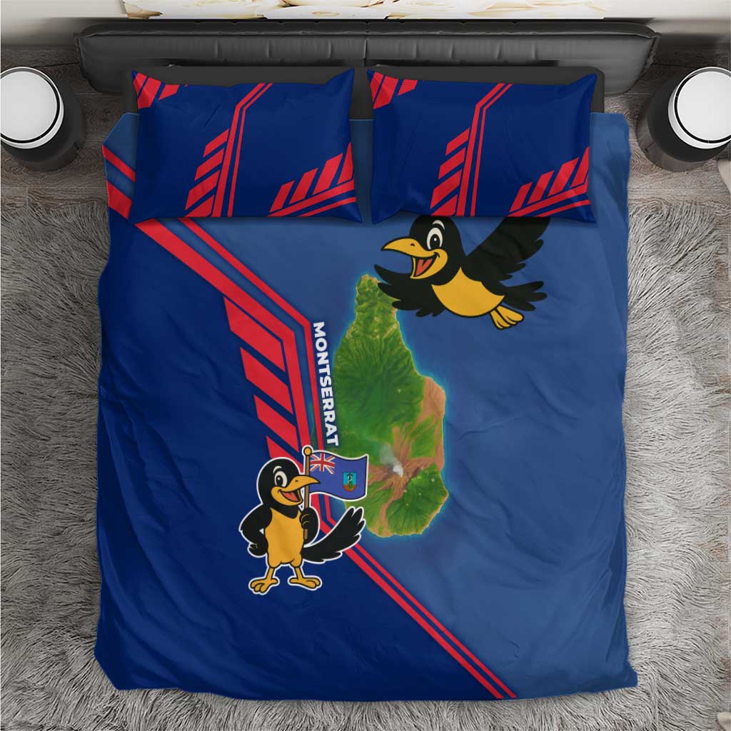 Montserrat Bedding Set with Cartoon Bird and Island Map Blue Red Stripe Design - Wonder Print Shop