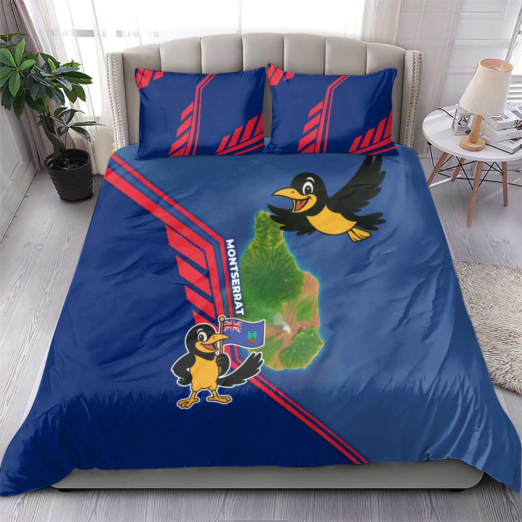 Montserrat Bedding Set with Cartoon Bird and Island Map Blue Red Stripe Design - Wonder Print Shop