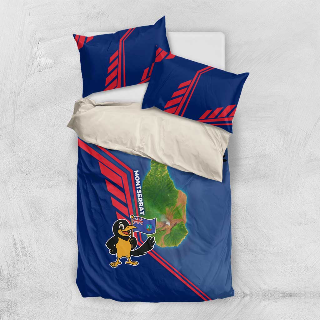 Montserrat Bedding Set with Cartoon Bird and Island Map Blue Red Stripe Design - Wonder Print Shop