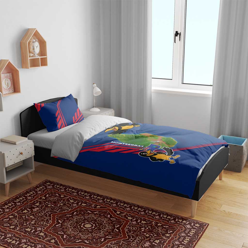 Montserrat Bedding Set with Cartoon Bird and Island Map Blue Red Stripe Design - Wonder Print Shop
