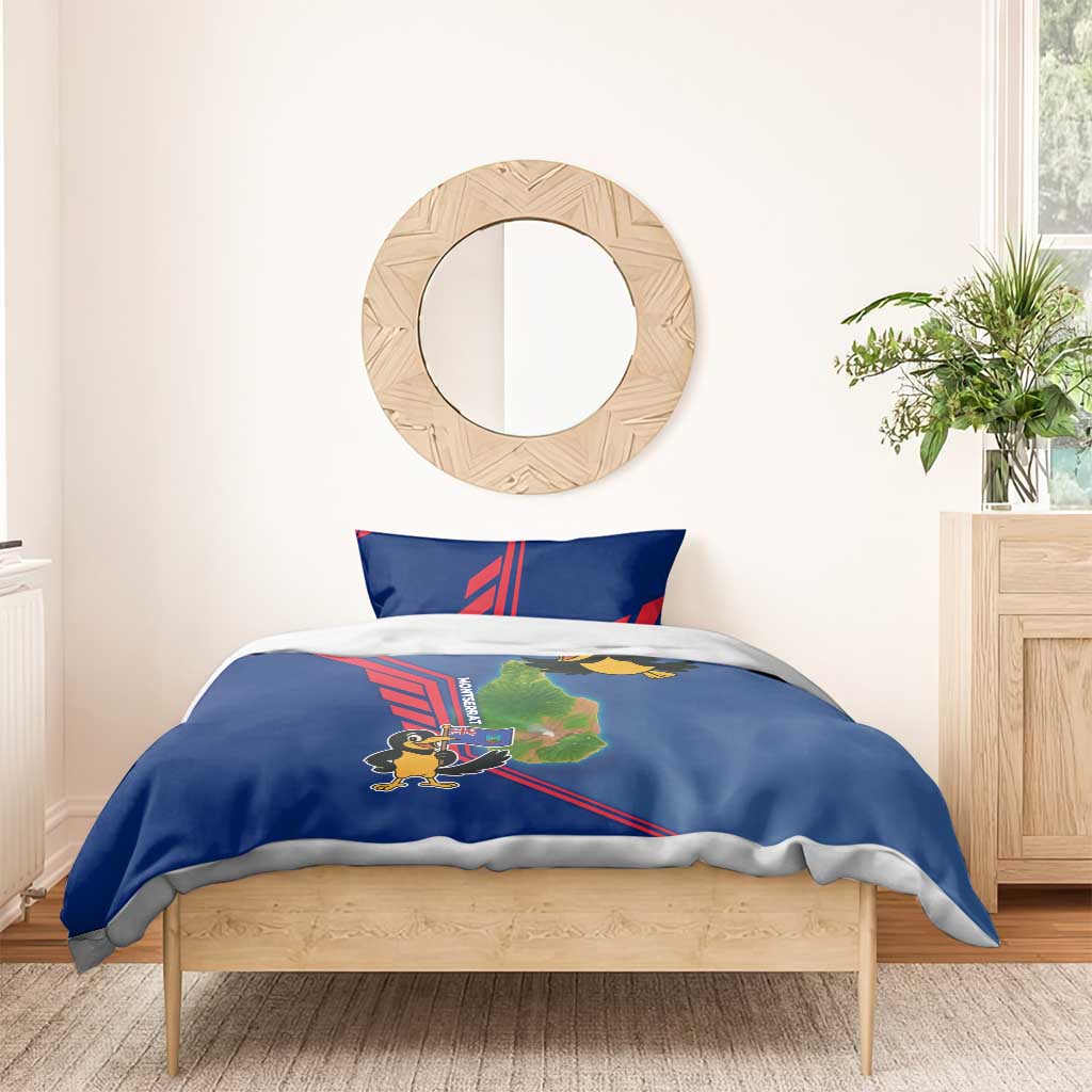 Montserrat Bedding Set with Cartoon Bird and Island Map Blue Red Stripe Design - Wonder Print Shop