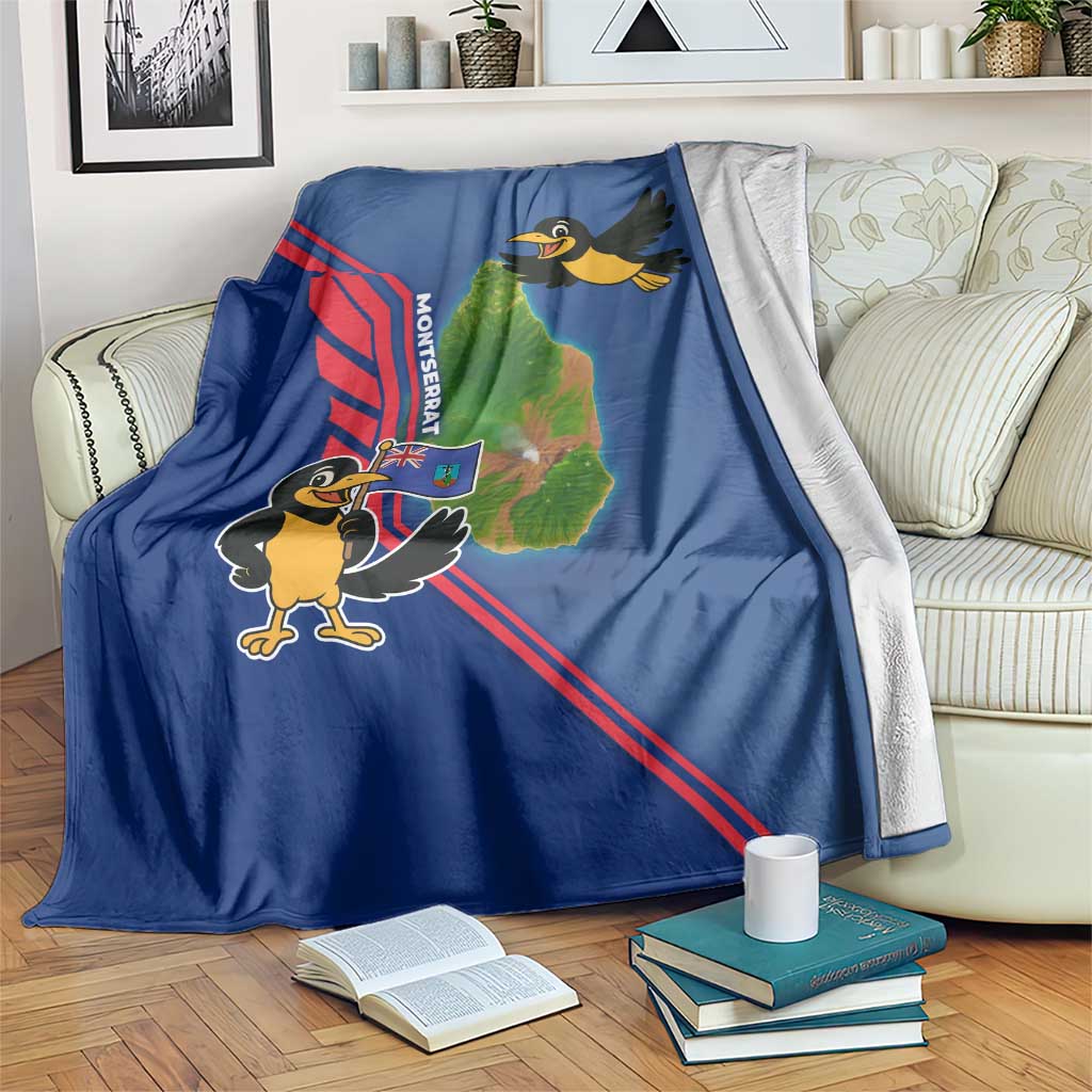 Montserrat Blanket with Cartoon Bird and Island Map Blue Red Stripe Design - Wonder Print Shop