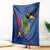 Montserrat Blanket with Cartoon Bird and Island Map Blue Red Stripe Design - Wonder Print Shop