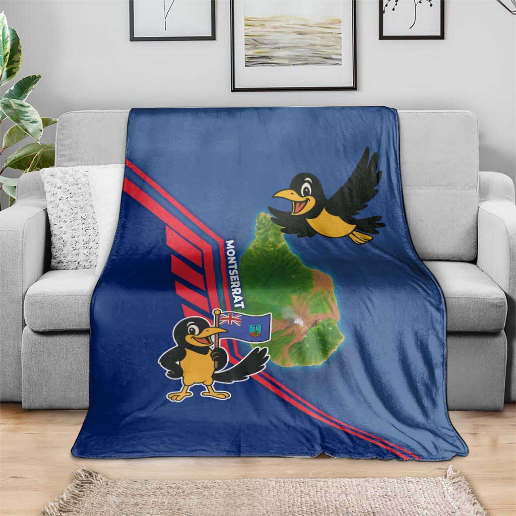 Montserrat Blanket with Cartoon Bird and Island Map Blue Red Stripe Design - Wonder Print Shop