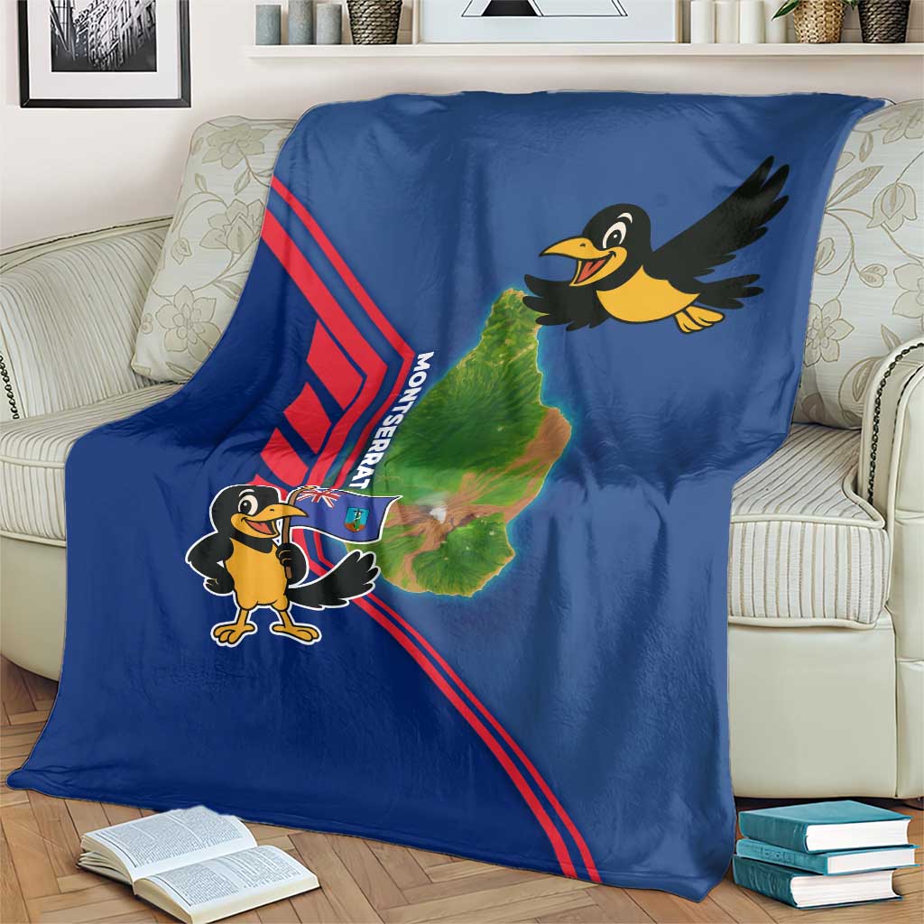 Montserrat Blanket with Cartoon Bird and Island Map Blue Red Stripe Design - Wonder Print Shop