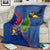 Montserrat Blanket with Cartoon Bird and Island Map Blue Red Stripe Design - Wonder Print Shop