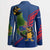 Montserrat Blazer with Cartoon Bird and Island Map Blue Red Stripe Design - Wonder Print Shop