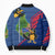 Montserrat Bomber Puffer Jacket with Cartoon Bird and Island Map Blue Red Stripe Design - Wonder Print Shop