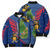 Montserrat Bomber Puffer Jacket with Cartoon Bird and Island Map Blue Red Stripe Design - Wonder Print Shop