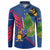 Montserrat Button Sweatshirt with Cartoon Bird and Island Map Blue Red Stripe Design - Wonder Print Shop