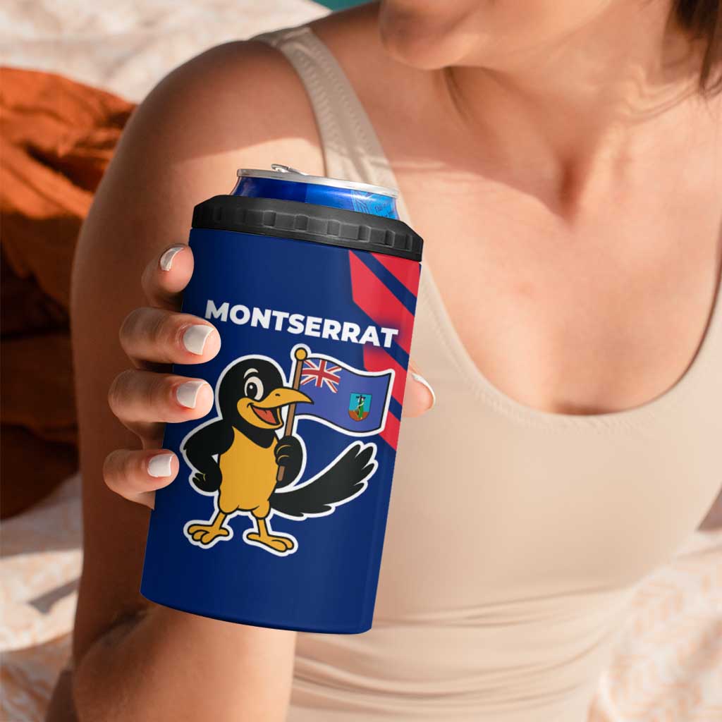 Montserrat 4 in 1 Can Cooler Tumbler with Cartoon Bird and Island Map Blue Red Stripe Design - Wonder Print Shop