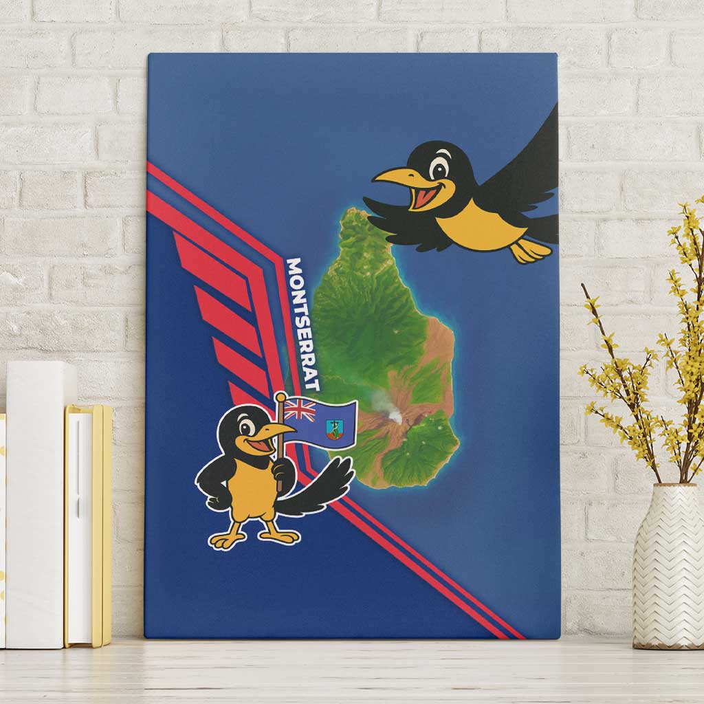 Montserrat Canvas Wall Art with Cartoon Bird and Island Map Blue Red Stripe Design - Wonder Print Shop