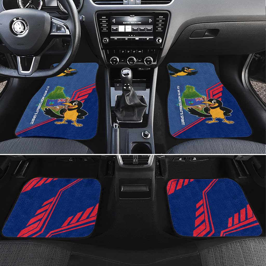 Montserrat Car Mats with Cartoon Bird and Island Map Blue Red Stripe Design - Wonder Print Shop