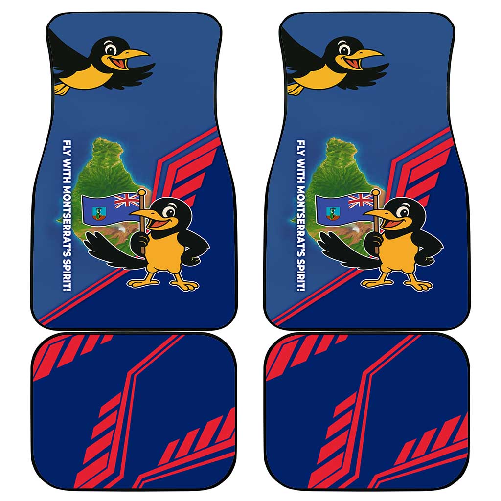 Montserrat Car Mats with Cartoon Bird and Island Map Blue Red Stripe Design - Wonder Print Shop