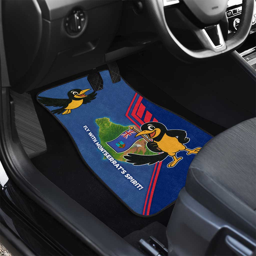 Montserrat Car Mats with Cartoon Bird and Island Map Blue Red Stripe Design - Wonder Print Shop