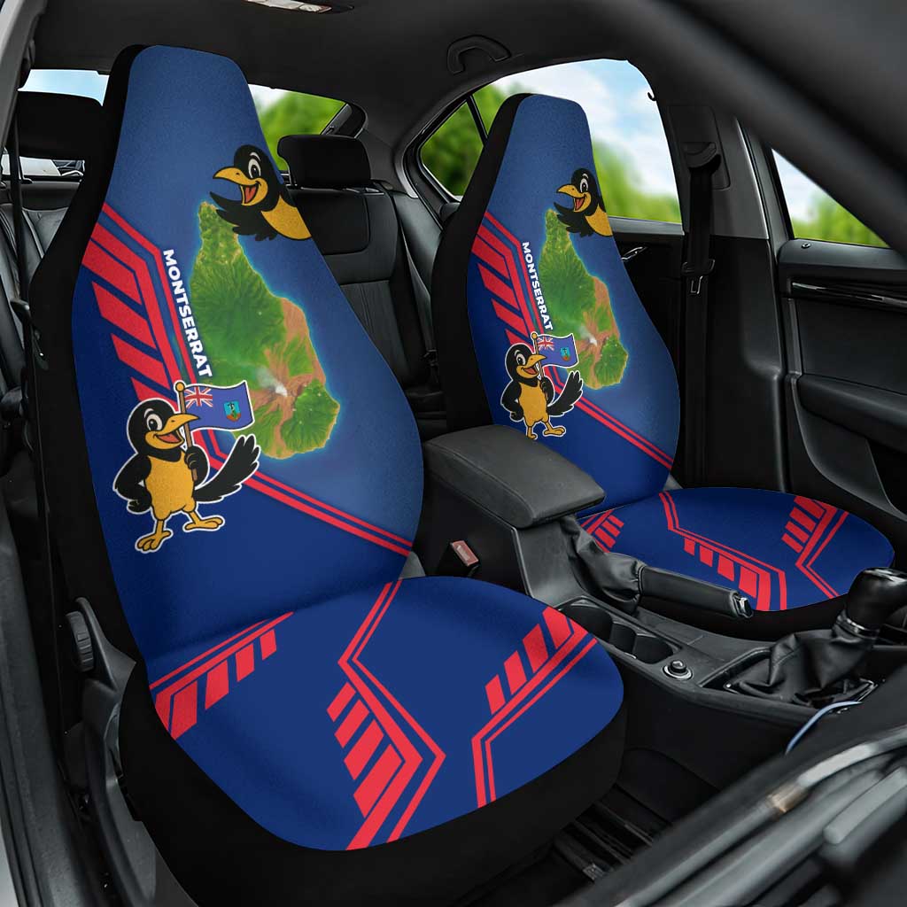 Montserrat Car Seat Cover with Cartoon Bird and Island Map Blue Red Stripe Design - Wonder Print Shop