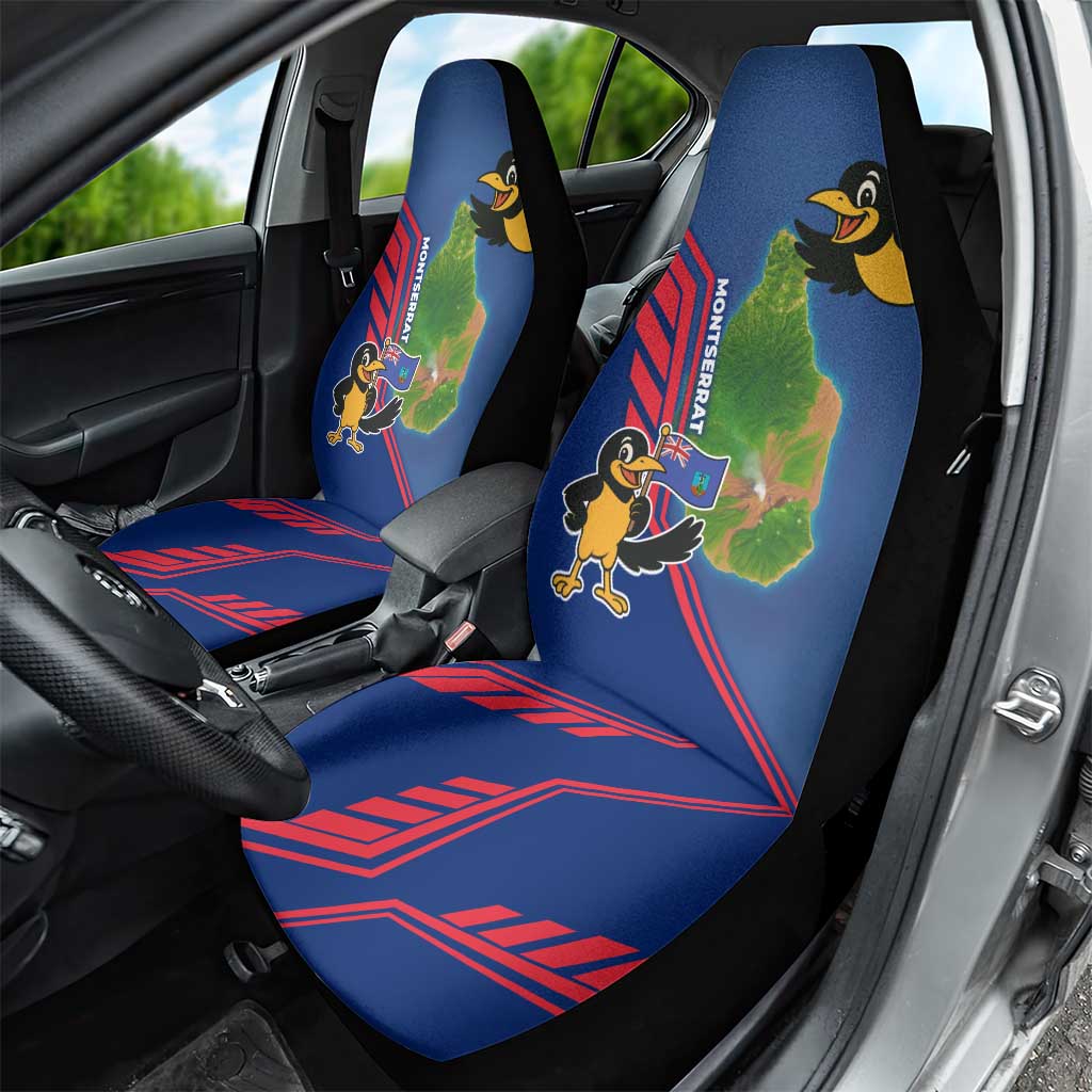 Montserrat Car Seat Cover with Cartoon Bird and Island Map Blue Red Stripe Design - Wonder Print Shop