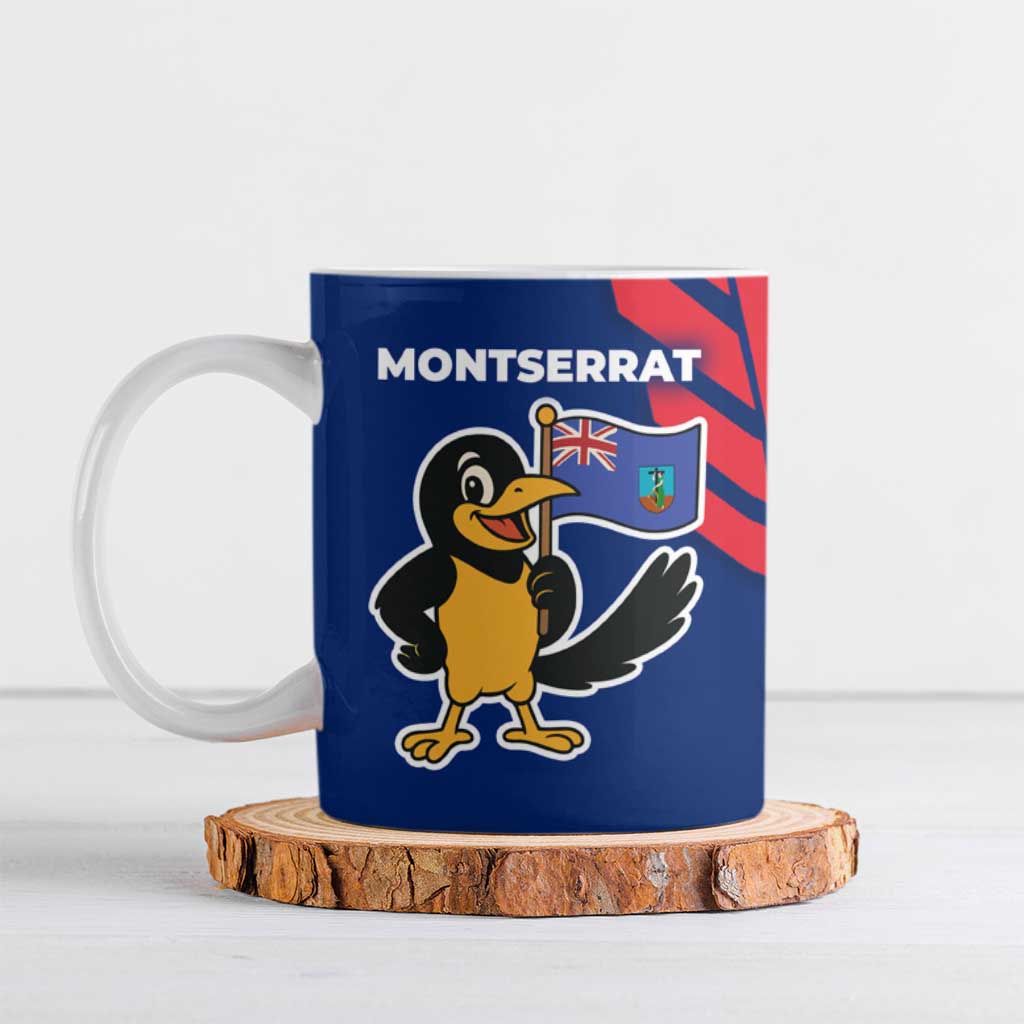 Montserrat Ceramic Mug with Cartoon Bird and Island Map Blue Red Stripe Design - Wonder Print Shop