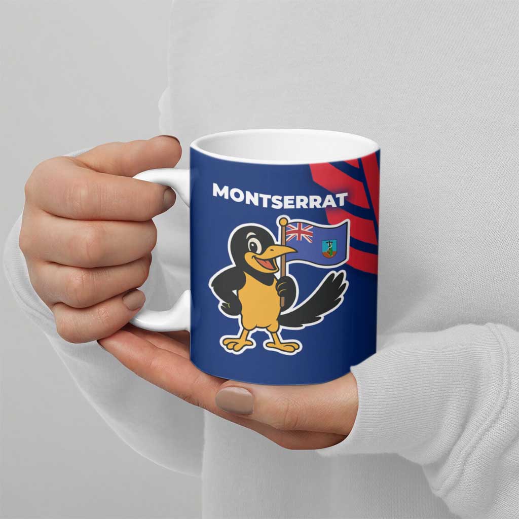 Montserrat Ceramic Mug with Cartoon Bird and Island Map Blue Red Stripe Design - Wonder Print Shop