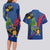 Montserrat Couples Matching Long Sleeve Bodycon Dress and Hawaiian Shirt with Cartoon Bird and Island Map Blue Red Stripe Design - Wonder Print Shop
