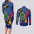 Montserrat Couples Matching Long Sleeve Bodycon Dress and Long Sleeve Button Shirt with Cartoon Bird and Island Map Blue Red Stripe Design - Wonder Print Shop