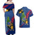 Montserrat Couples Matching Off Shoulder Maxi Dress and Hawaiian Shirt with Cartoon Bird and Island Map Blue Red Stripe Design - Wonder Print Shop