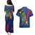 Montserrat Couples Matching Puletasi and Hawaiian Shirt with Cartoon Bird and Island Map Blue Red Stripe Design - Wonder Print Shop