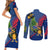 Montserrat Couples Matching Short Sleeve Bodycon Dress and Long Sleeve Button Shirt with Cartoon Bird and Island Map Blue Red Stripe Design - Wonder Print Shop