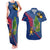 Montserrat Couples Matching Tank Maxi Dress and Hawaiian Shirt with Cartoon Bird and Island Map Blue Red Stripe Design - Wonder Print Shop