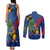 Montserrat Couples Matching Tank Maxi Dress and Long Sleeve Button Shirt with Cartoon Bird and Island Map Blue Red Stripe Design - Wonder Print Shop