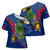 Montserrat Cross Shoulder Shirt with Cartoon Bird and Island Map Blue Red Stripe Design - Wonder Print Shop