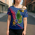 Montserrat Cross Shoulder Shirt with Cartoon Bird and Island Map Blue Red Stripe Design - Wonder Print Shop