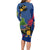 Montserrat Family Matching Long Sleeve Bodycon Dress and Hawaiian Shirt with Cartoon Bird and Island Map Blue Red Stripe Design - Wonder Print Shop