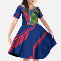 Montserrat Family Matching Mermaid Dress and Hawaiian Shirt with Cartoon Bird and Island Map Blue Red Stripe Design - Wonder Print Shop