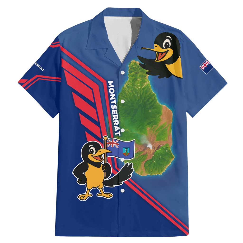 Montserrat Family Matching Mermaid Dress and Hawaiian Shirt with Cartoon Bird and Island Map Blue Red Stripe Design - Wonder Print Shop