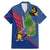 Montserrat Family Matching Mermaid Dress and Hawaiian Shirt with Cartoon Bird and Island Map Blue Red Stripe Design - Wonder Print Shop