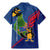 Montserrat Family Matching Mermaid Dress and Hawaiian Shirt with Cartoon Bird and Island Map Blue Red Stripe Design - Wonder Print Shop