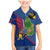Montserrat Family Matching Mermaid Dress and Hawaiian Shirt with Cartoon Bird and Island Map Blue Red Stripe Design - Wonder Print Shop