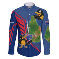 Montserrat Family Matching Off The Shoulder Long Sleeve Dress and Hawaiian Shirt with Cartoon Bird and Island Map Blue Red Stripe Design - Wonder Print Shop