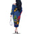 Montserrat Family Matching Off The Shoulder Long Sleeve Dress and Hawaiian Shirt with Cartoon Bird and Island Map Blue Red Stripe Design - Wonder Print Shop