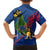 Montserrat Family Matching Off Shoulder Maxi Dress and Hawaiian Shirt with Cartoon Bird and Island Map Blue Red Stripe Design - Wonder Print Shop