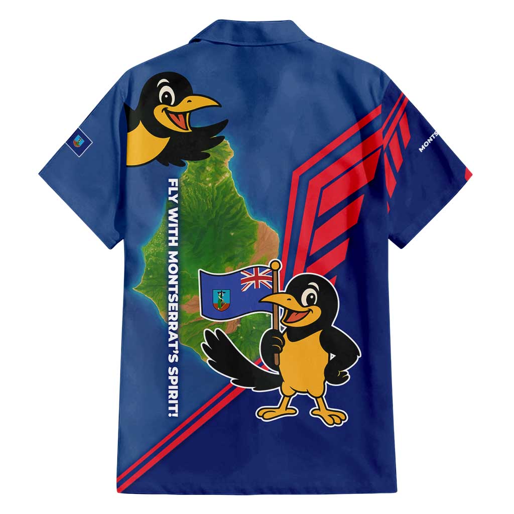 Montserrat Family Matching Off Shoulder Maxi Dress and Hawaiian Shirt with Cartoon Bird and Island Map Blue Red Stripe Design - Wonder Print Shop