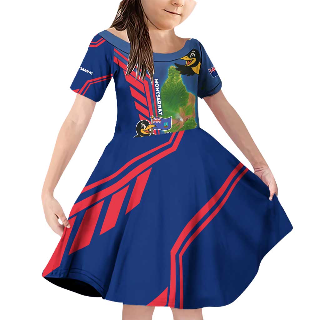 Montserrat Family Matching Off Shoulder Short Dress and Hawaiian Shirt with Cartoon Bird and Island Map Blue Red Stripe Design - Wonder Print Shop