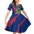 Montserrat Family Matching Off Shoulder Short Dress and Hawaiian Shirt with Cartoon Bird and Island Map Blue Red Stripe Design - Wonder Print Shop