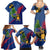 Montserrat Family Matching Summer Maxi Dress and Hawaiian Shirt with Cartoon Bird and Island Map Blue Red Stripe Design - Wonder Print Shop
