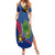 Montserrat Family Matching Summer Maxi Dress and Hawaiian Shirt with Cartoon Bird and Island Map Blue Red Stripe Design - Wonder Print Shop
