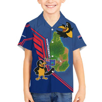 Montserrat Family Matching Summer Maxi Dress and Hawaiian Shirt with Cartoon Bird and Island Map Blue Red Stripe Design - Wonder Print Shop